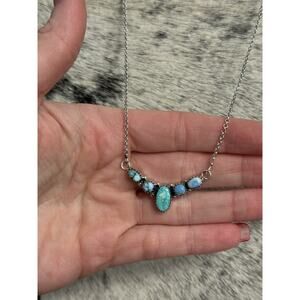 Sterling Silver Golden Hills & White Water 5 Stone Turquoise V Bar Necklace